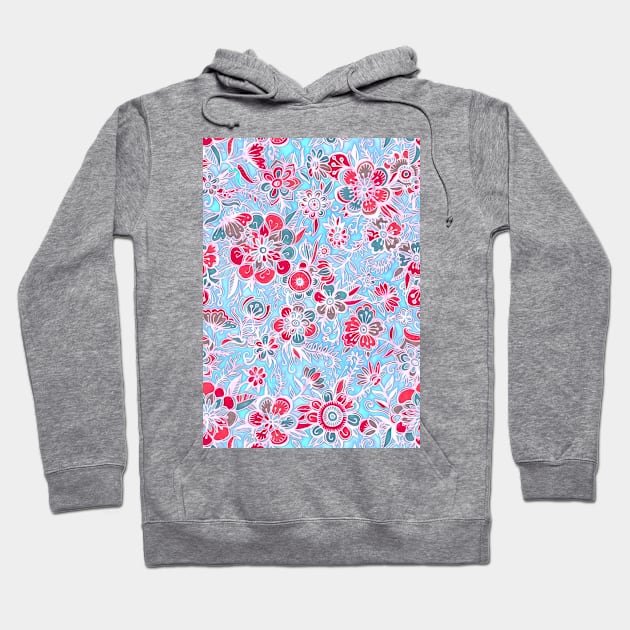 Sweet Spring Floral - cherry red & bright aqua Hoodie by micklyn